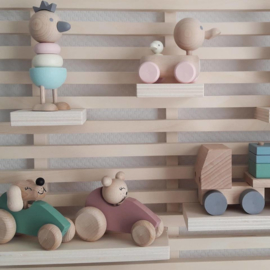 wooden bear in car - dusty pink