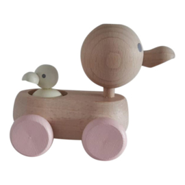 houten mama & baby eendje - pastel