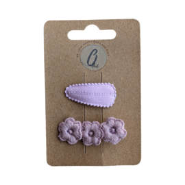 Babyhaarclipje Linnen/Broderie soft lila