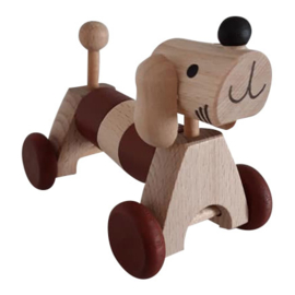 houten hondje op wielen - bruin