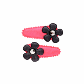 babyhaarclipje uni roze met zwarte bloem