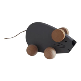 houten muis op wieltjes - grijs