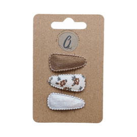 Babyhaarclipjes Spring bruin/print/goud