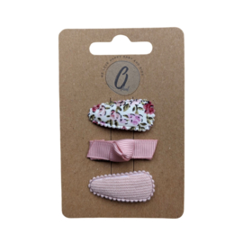 Babyhaarclipjes print /grosgrain/rib roze