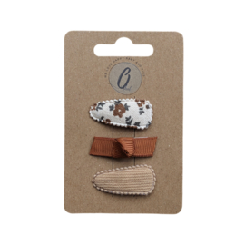 Babyhaarclipjes print grosgrain caramel/sahara