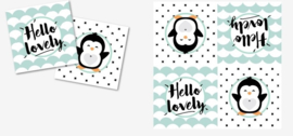 Napkins "Hello Lovely" Penguïn zwart/mint