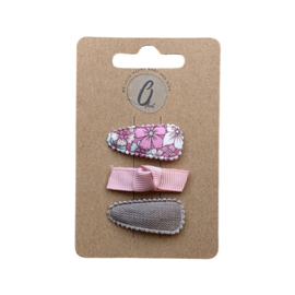 Babyhaarclipjes print bloem /grosgrain /bruin