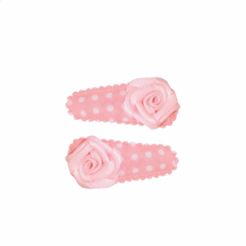 Babyhaarclipje dot roze met roze roosje