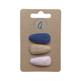 Babyhaarclipjes rib petrol/sahara/pink
