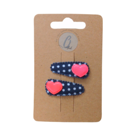 Babyhaarclipje Dot navy met roze hartje