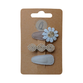Babyhaarclipje set margriet bruin/goud