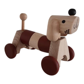 wooden dog on wheels - brown