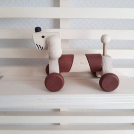 wooden dog on wheels - brown