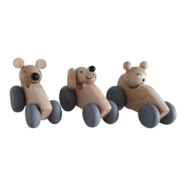 wooden bear in car - natural