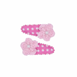 Babyhaarclipje dot roze met broderie bloem roze