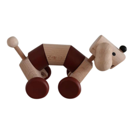 wooden dog on wheels - brown