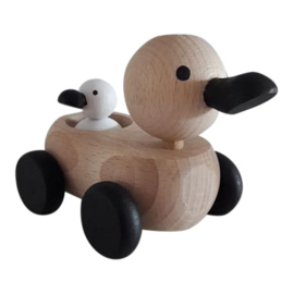 wooden mum and baby duck - monochrome