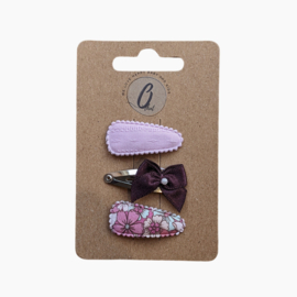 Babyhaarclipjes print /roze/strik paars