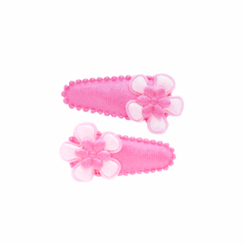 Babyhaarclipje uni roze met roze bloemetjes