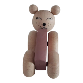 wooden bear in car - dusty pink