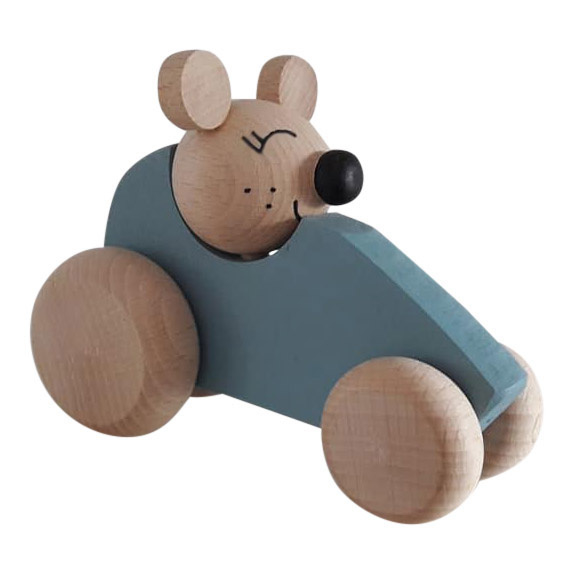 wooden mouse in car - blue