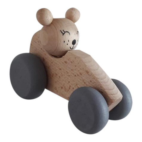 wooden bear in car - natural