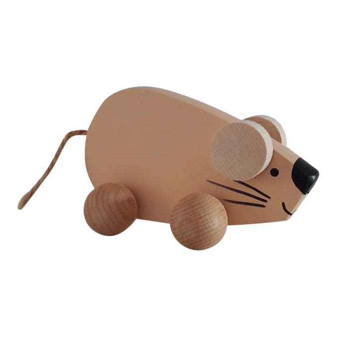 wooden mouse on wheels - apricot