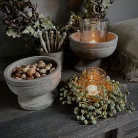 Houten bowl/ schaal op voet S ( Dia 14,5 cm)