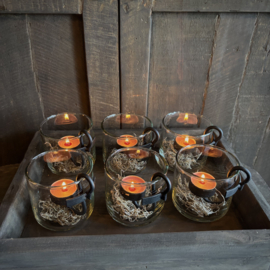 Transparant windlicht met waxinehouder (H 10 cm)