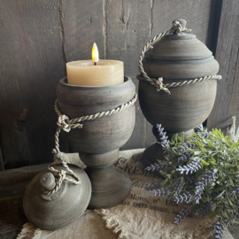 Houten bokaal met deksel (M) (H 22,5 cm)