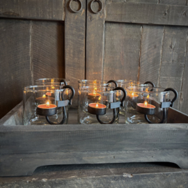 Transparant windlicht met waxinehouder (H 10 cm)