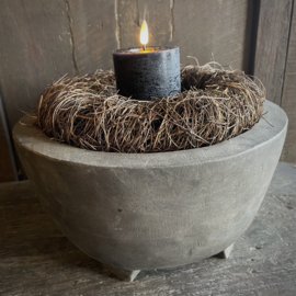 Massief houten trog/ bowl op voet. ( Dia 30 cm.)