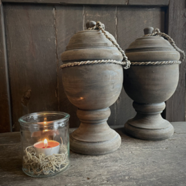 Houten bokaal met deksel (L) (H 25 cm)