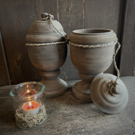 Houten bokaal met deksel (L) (H 25 cm)