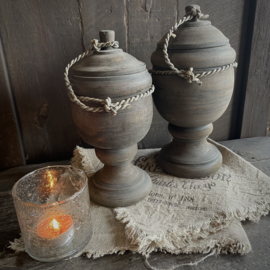 Houten bokaal met deksel (M) (H 22,5 cm)