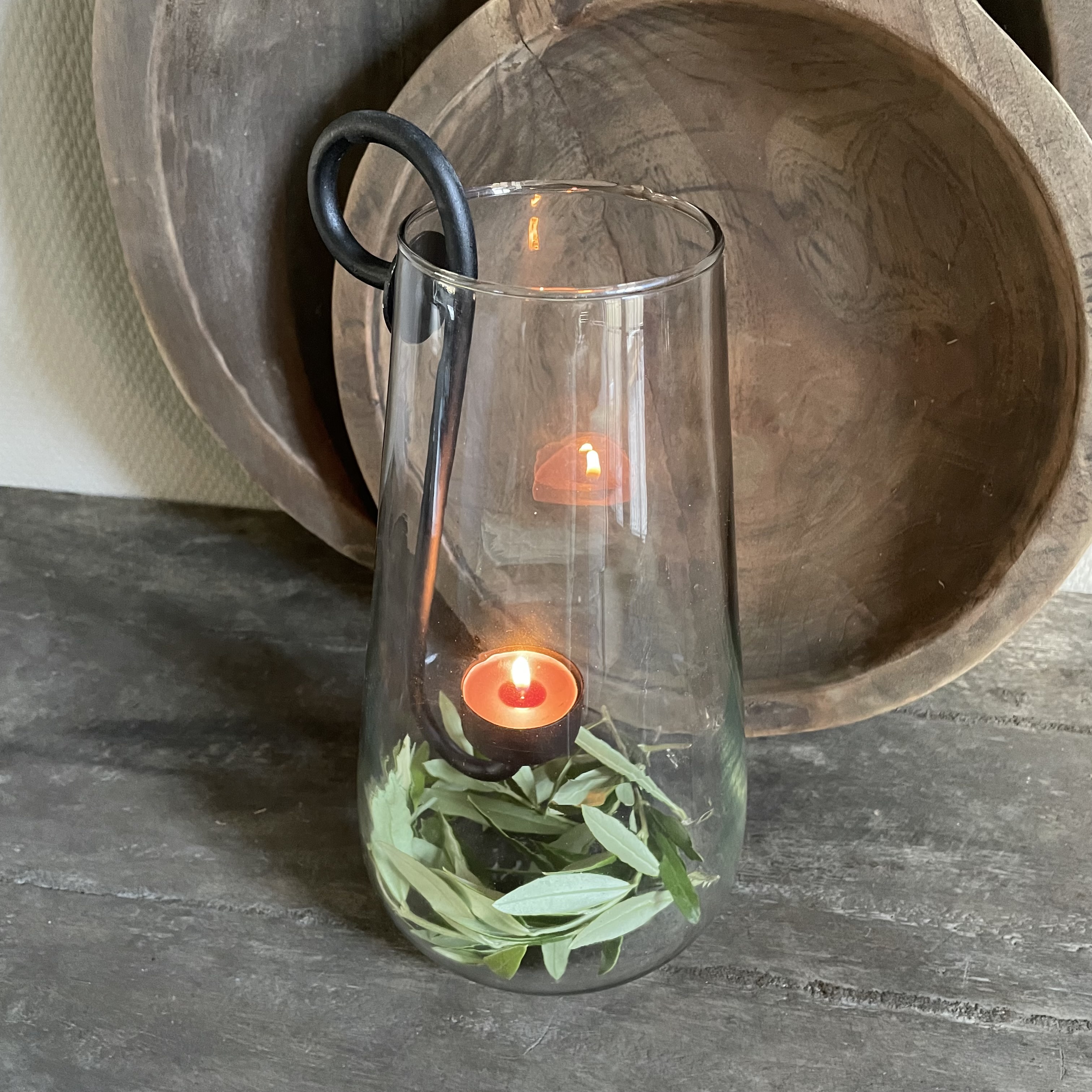 Windlicht met glashaak (H 27 cm.)