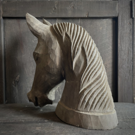 Houten paarden hoofd (H 29,5 cm.)