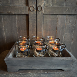 Transparant windlicht met waxinehouder (H 10 cm)