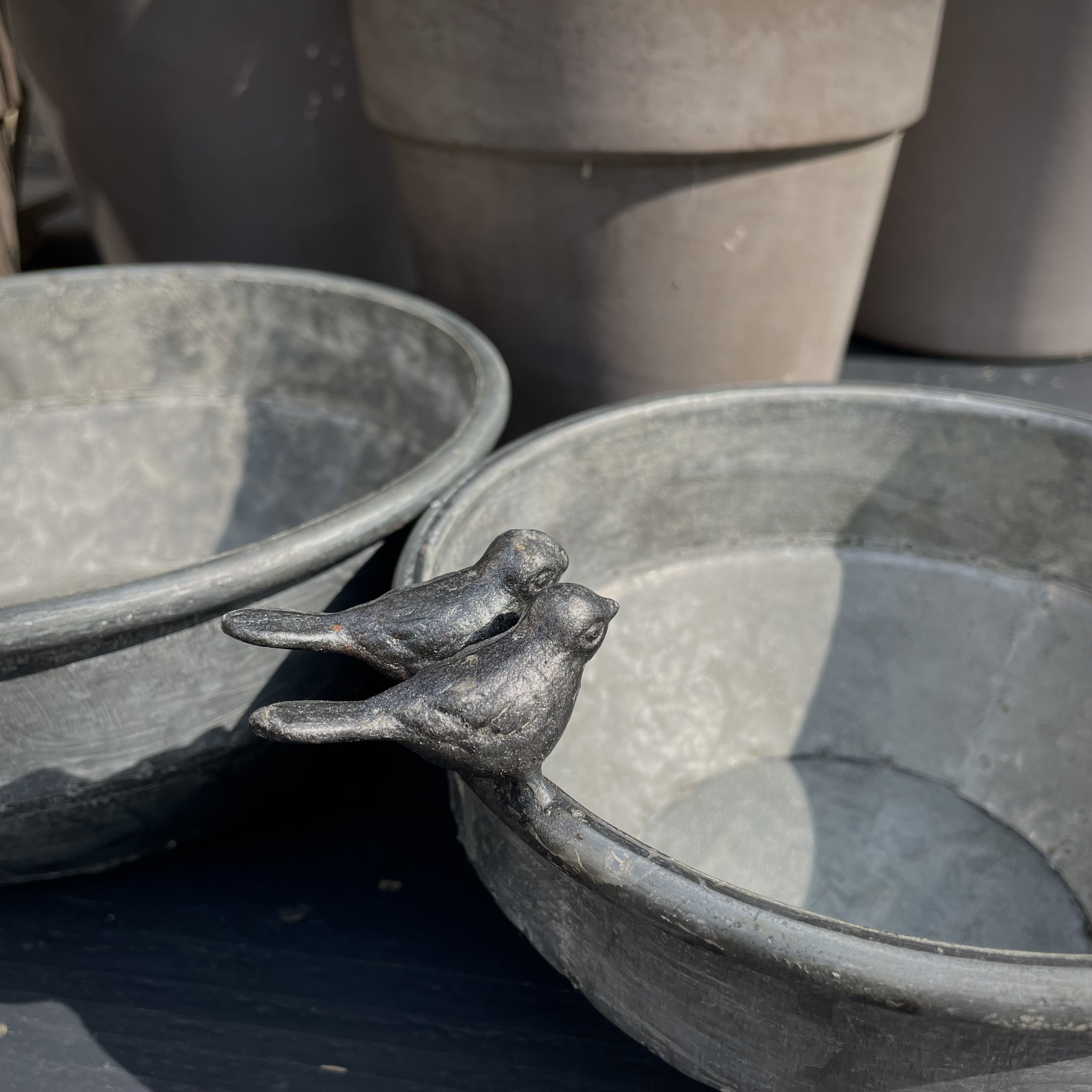 Zinken pot 'vogeltjes' M  (Dia 18 cm)