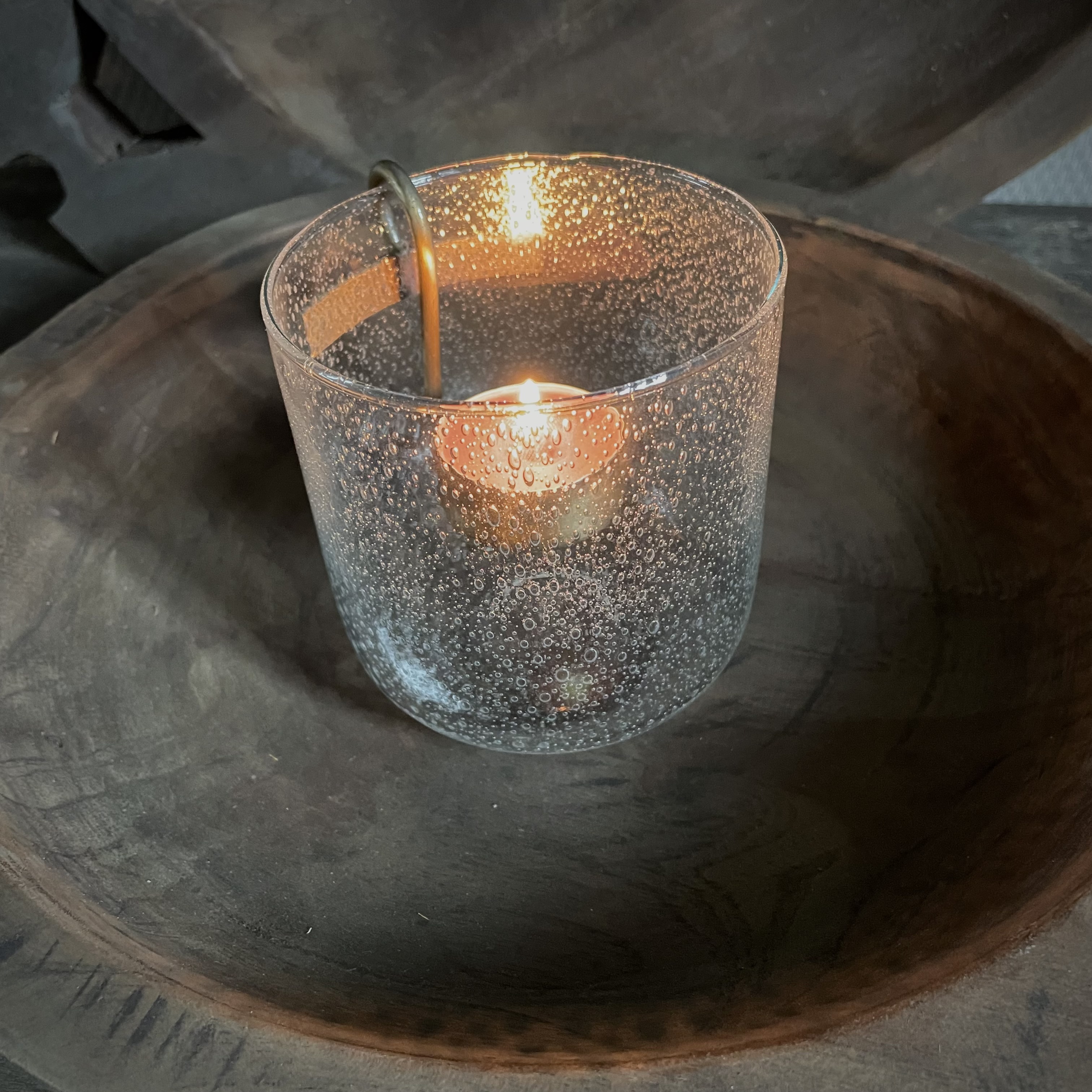 Set bubbel windlicht met glashaak (H 10,5 cm)