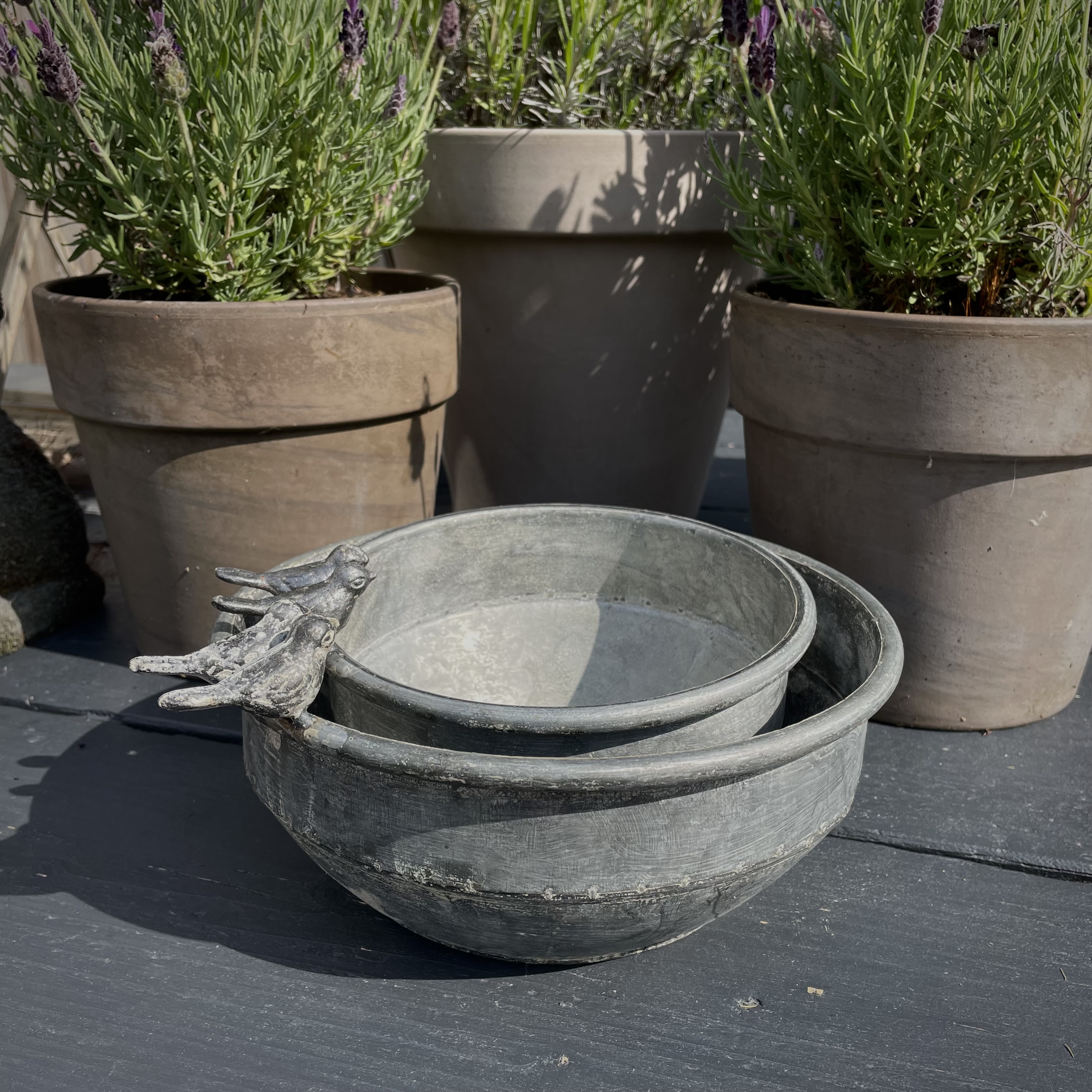 Zinken pot 'vogeltjes' M  (Dia 18 cm)