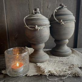 Houten bokaal met deksel (M) (H 22,5 cm)