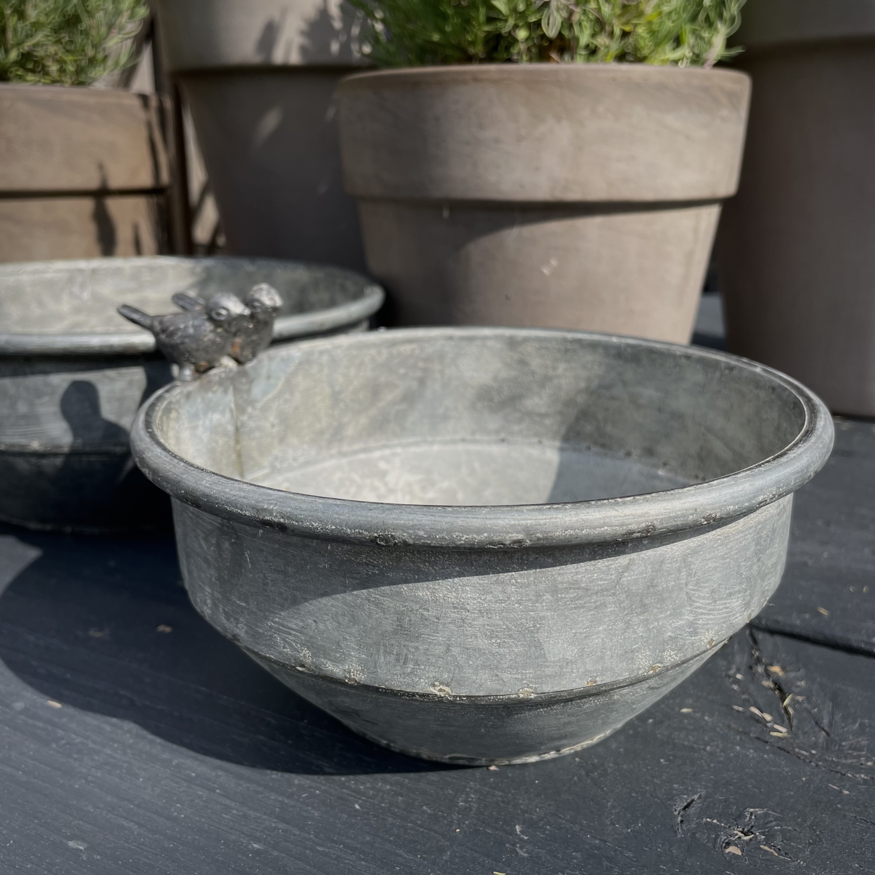 Zinken pot 'vogeltjes' M  (Dia 18 cm)