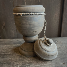 Houten bokaal met deksel (L) (H 25 cm)
