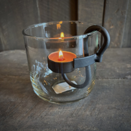 Transparant windlicht met waxinehouder (H 10 cm)