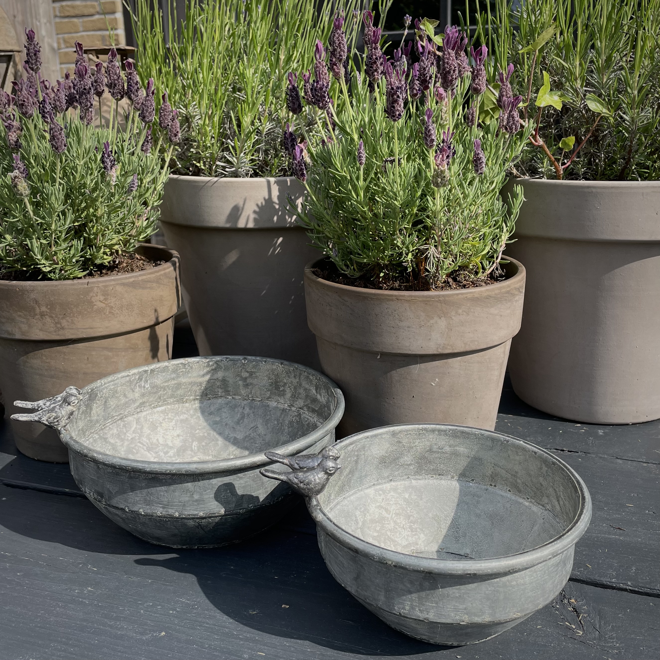 Zinken pot 'vogeltjes' M  (Dia 18 cm)
