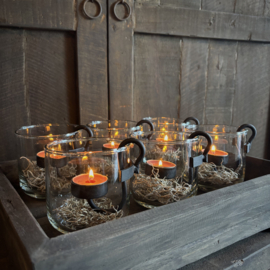 Transparant windlicht met waxinehouder (H 10 cm)