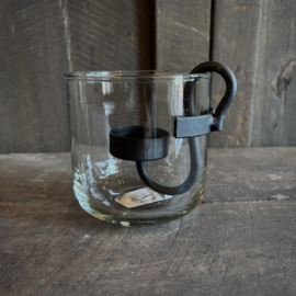 Transparant windlicht met waxinehouder (H 10 cm)