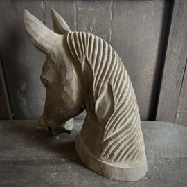 Houten paarden hoofd (H 29,5 cm.)