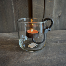 Transparant windlicht met waxinehouder (H 10 cm)